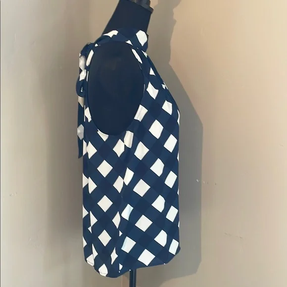 J. Crew Navy and Cream Checkered Bow Tie Back Halter Top Size 8 - Picture 3 of 8